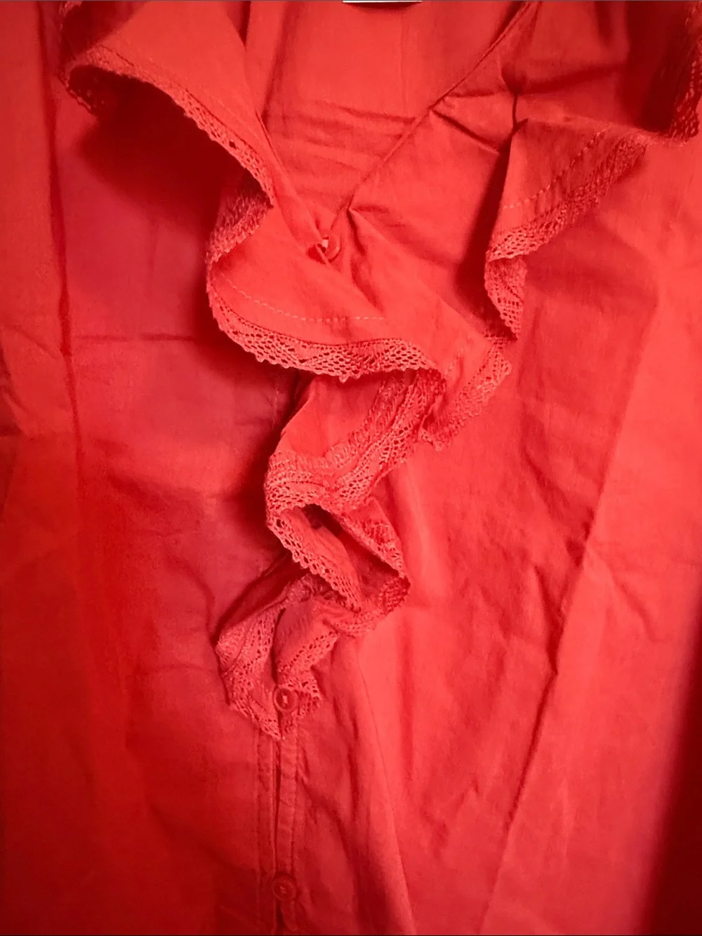 Old Navy Coral-Red Ruffle V-Neck Short Sleeve Blouse
